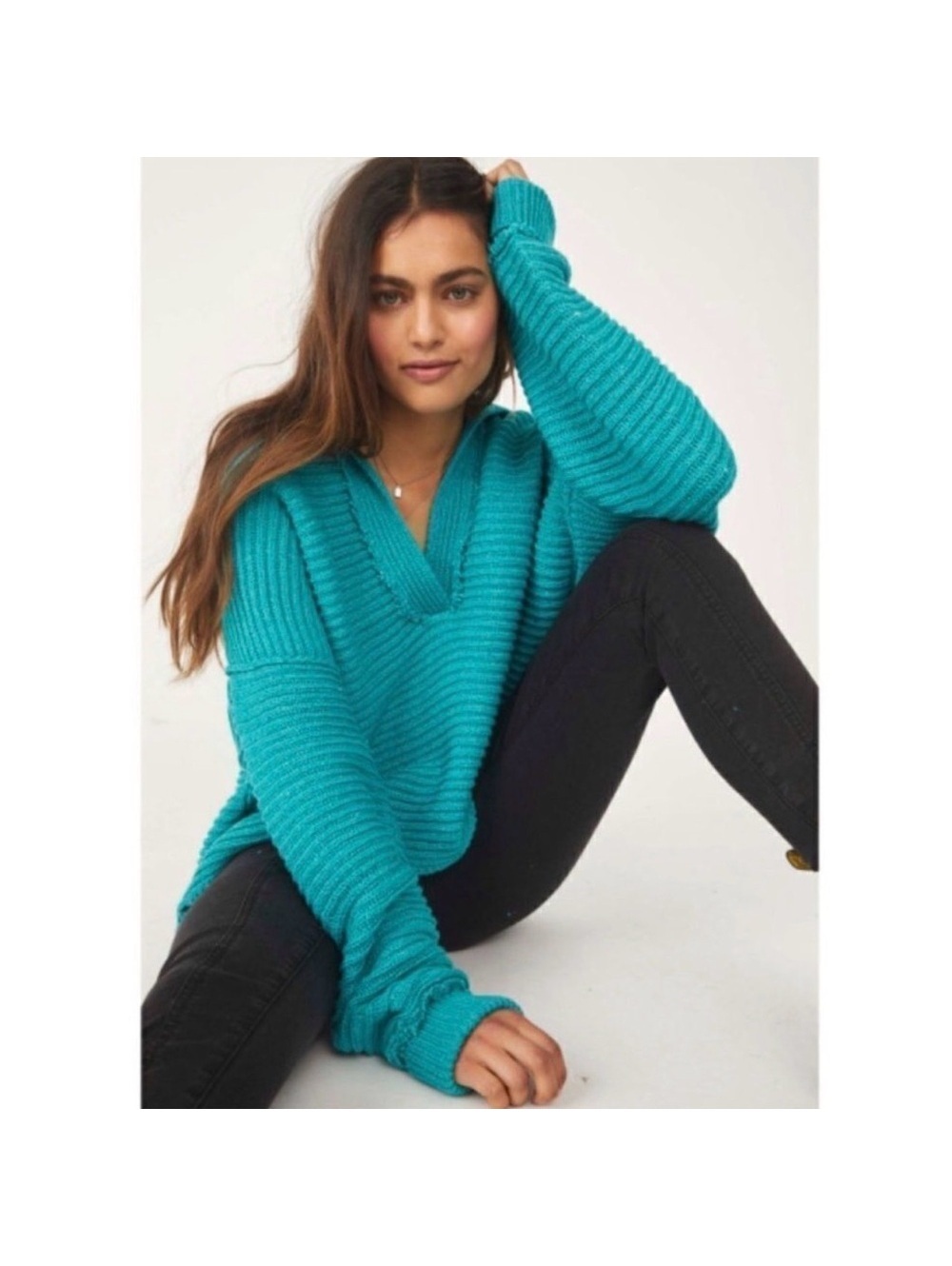 Free People Marlie Pullover V-neck Indie knit Mar Chiquita chunky sweater small